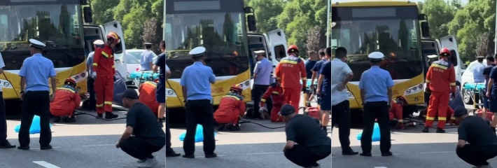 黑料正能量 湖南岳阳洞庭大道 环卫工人被压公交车下 消防员紧急施救