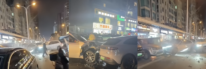 四川乐山通江街 一男子酒驾连撞7车 造成车辆损坏及电力设施受损 万幸无人员伤亡！