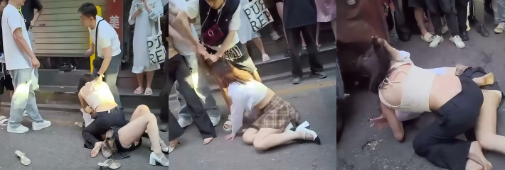 美甲店门口街头抓奸 原配小三当街互殴 修罗现场引众人围观热议