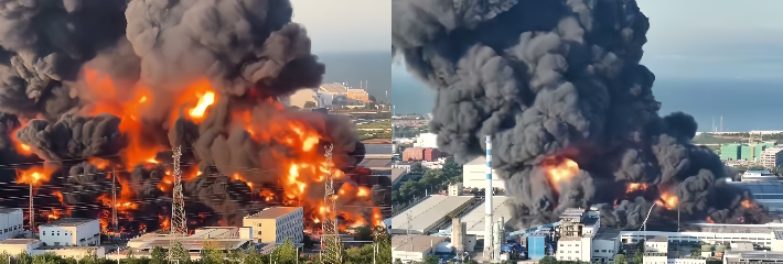 山东青岛黄岛区物流园突发火灾 现场火势猛烈浓烟滚滚暂无人员伤亡