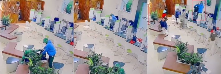 越南嘉莱省波来古市 两名蒙面男子光天化日抢劫银行 骑摩托成功逃离！