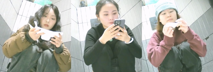写字楼女厕 前后景双视角偷拍 女同事金发美眉极品黑丝白虎逼！