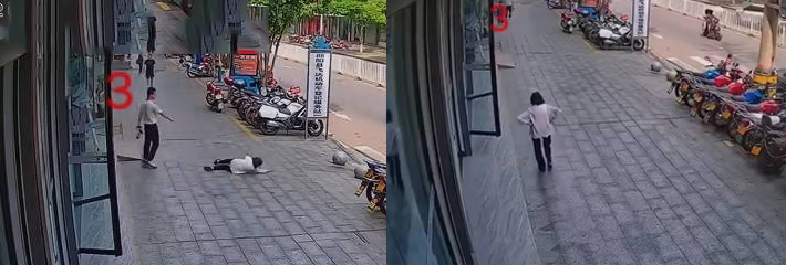 湖南邵阳 24岁男子街头肘击老人 监控画面曝光老人无辜被打全过程