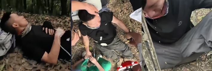 小伙野外林中吃草中毒呕吐不止 伴侣紧急呼救 医护火速赶到架起输液抢救