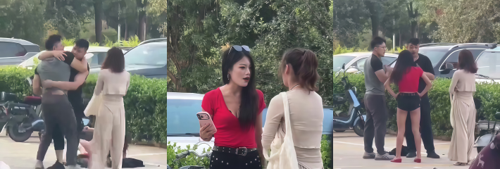 小红书热门 红衣女 当街大战 灰衣女 两边对象来了混战在一起 年轻人火气太大了