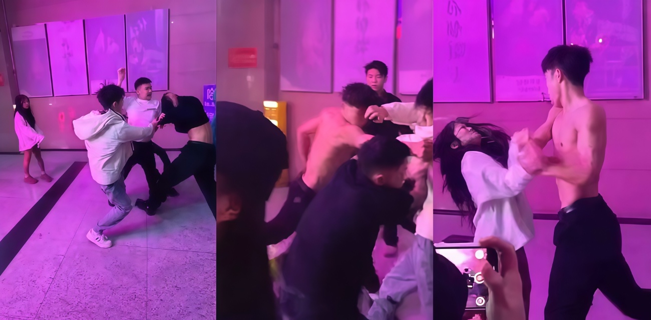 国服泰森 精神小伙1V3 密室疯狗模式爆打三人 连自家女友拉架都一拳误伤 围观群众手机狂拍！