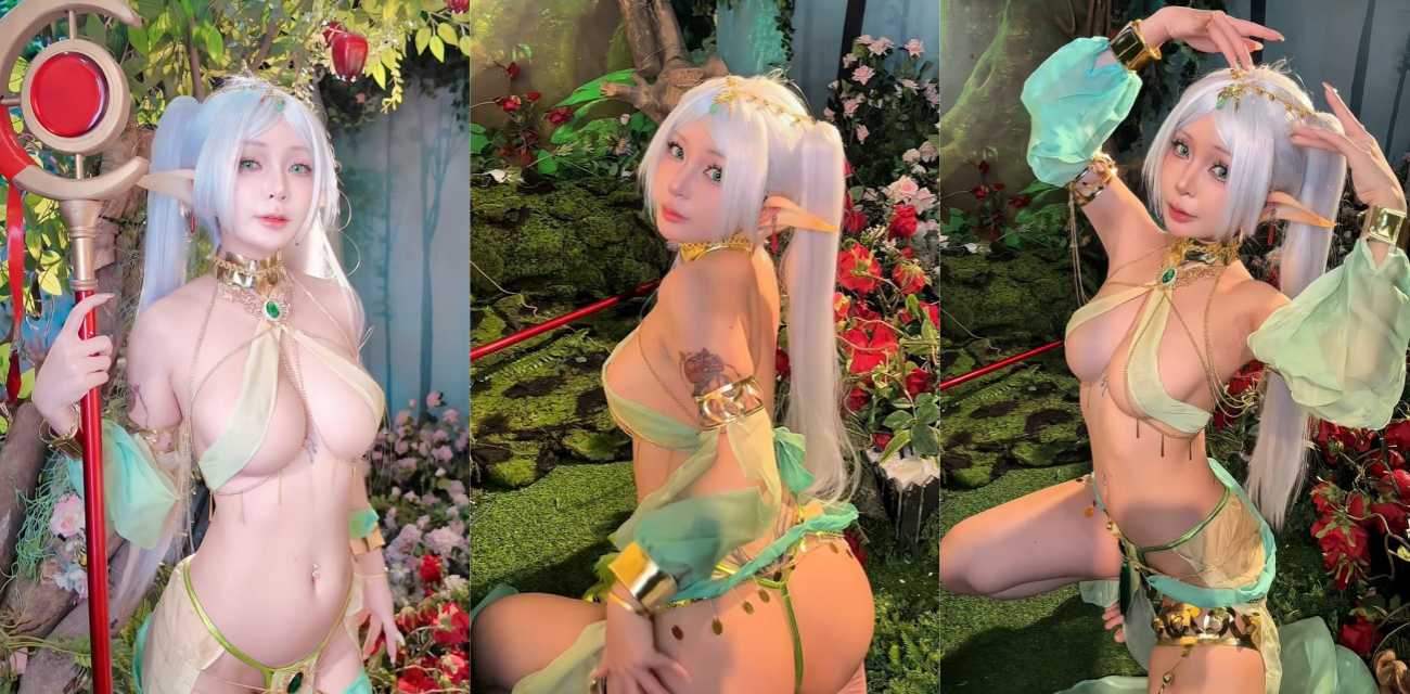 日本福利姬 UmekoJ 芙莉莲COS擦边太骚 银发巨乳扭腰磨臀直撩粉丝！