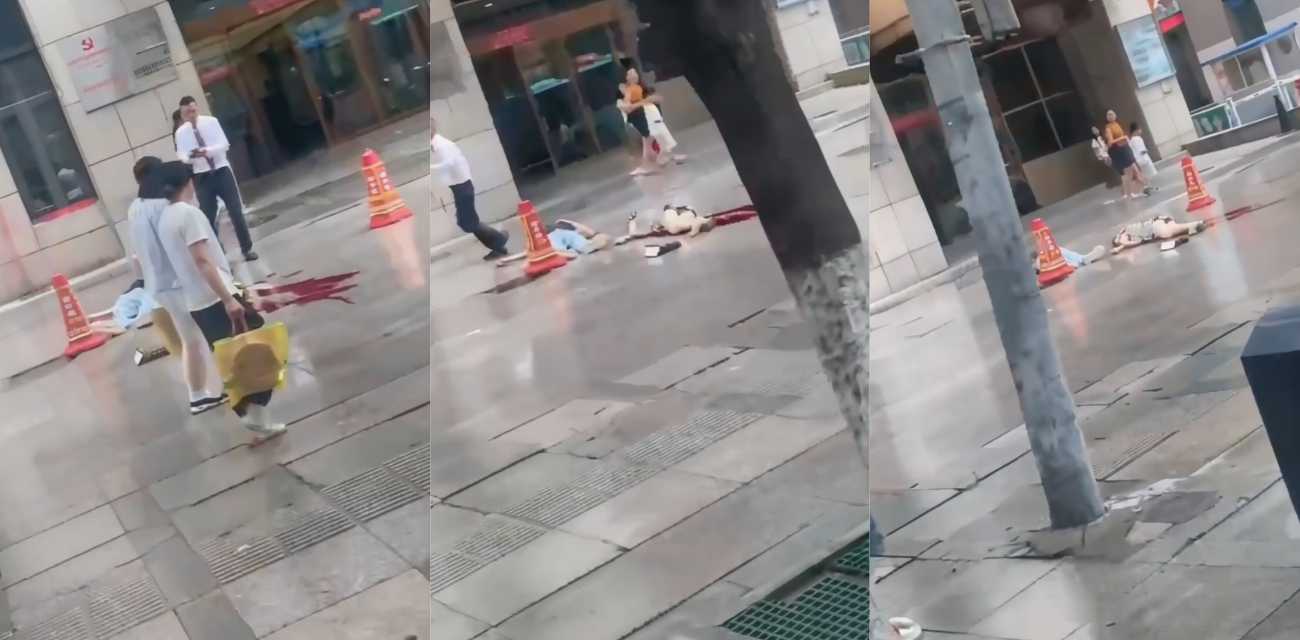 延安金泽酒店渣女出轨被丈夫发现当街抹脖子宰猪般 视频完整版全看完超刺激！