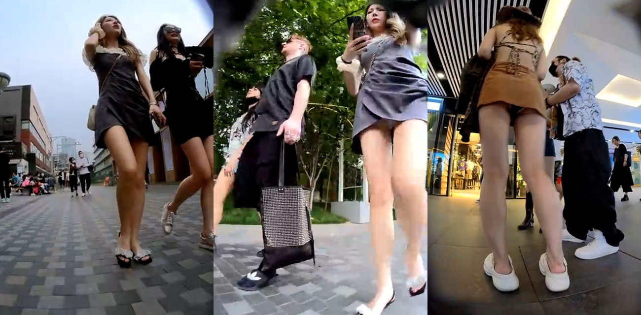 名门夜宴街头低角度高清偷拍美女走光瞬间 短裙美女弯腰春光乍现诱惑满分！