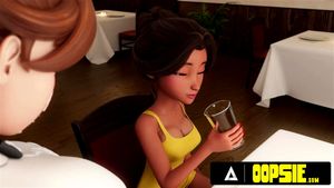 Oopsie - 女服务员在服务时嘴巴和屁股被精液填满！3D卡通色情！